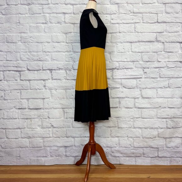 Perfetto Black Colorblock Pleated Midi Dress - Picture 3 of 6
